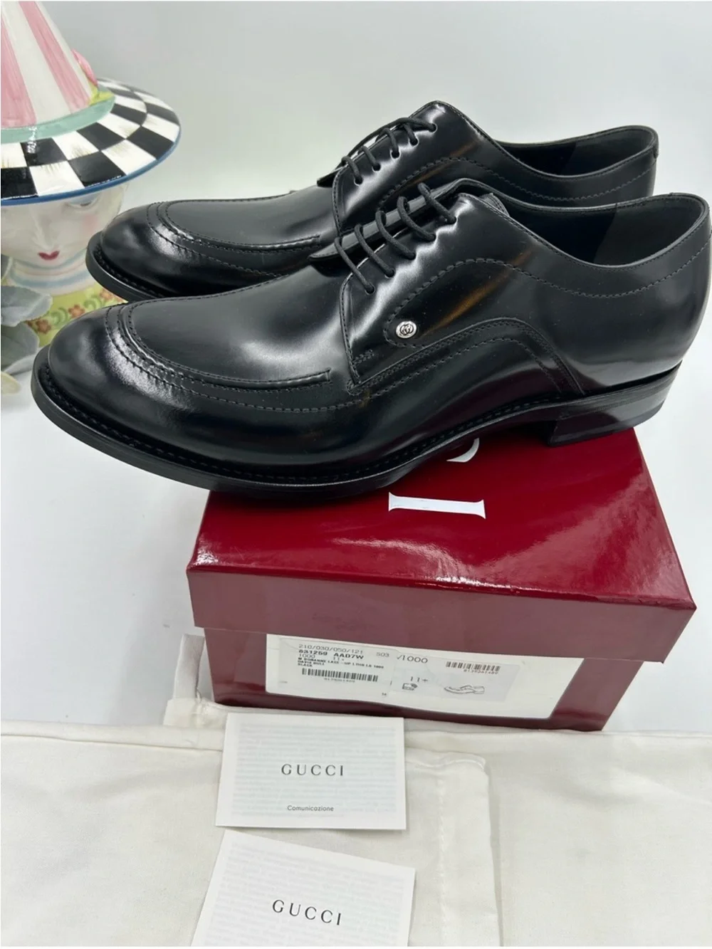 Men’s Gucci, Jasper, black leather derby shoes size 11.5 fits 12 US made Italy